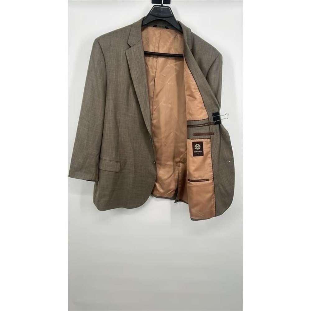Caravelli Italy Mens Tan Sharkskin Blazer Jacket Size 54R Two Button Notch Lapel